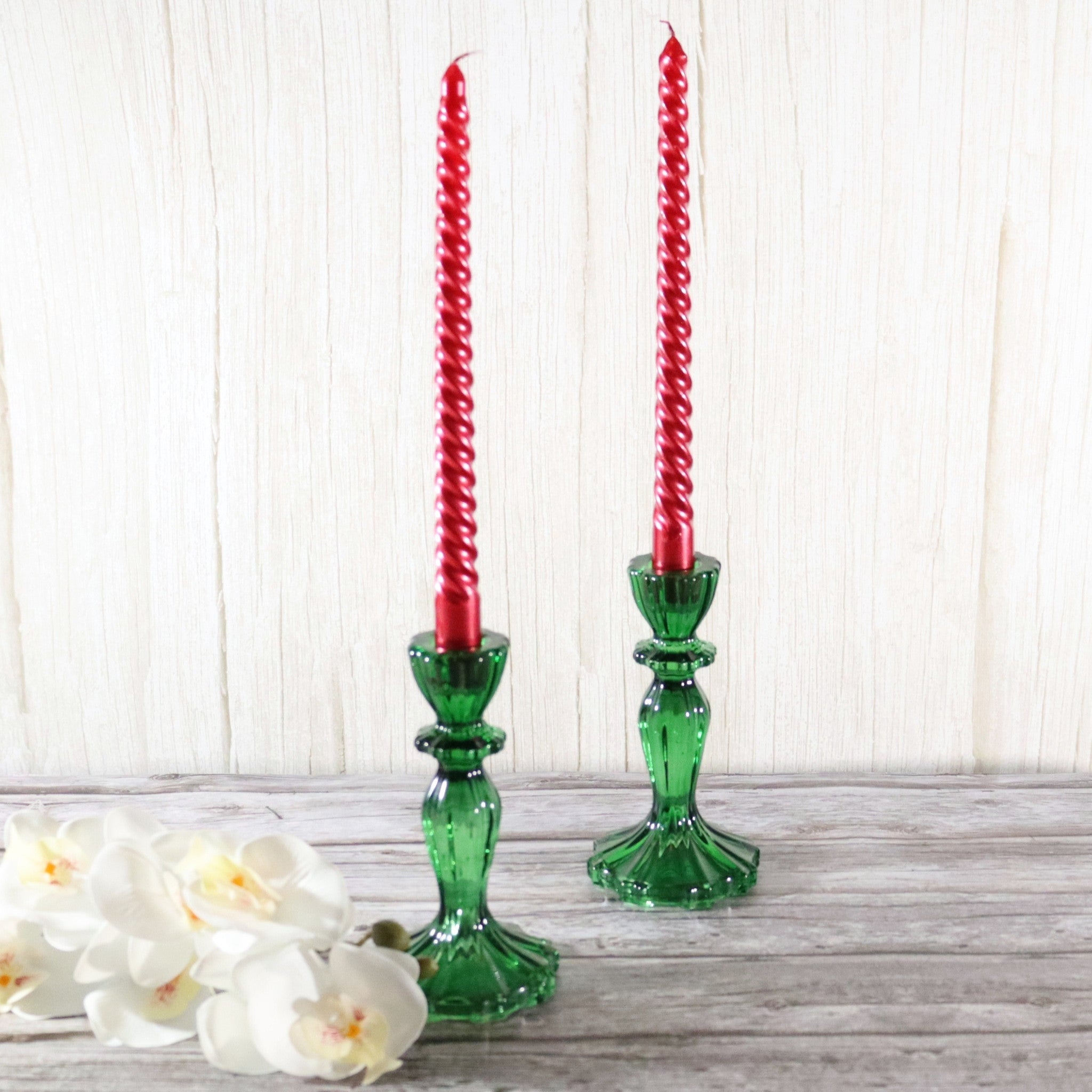 Dark Green Glass Candle Holder