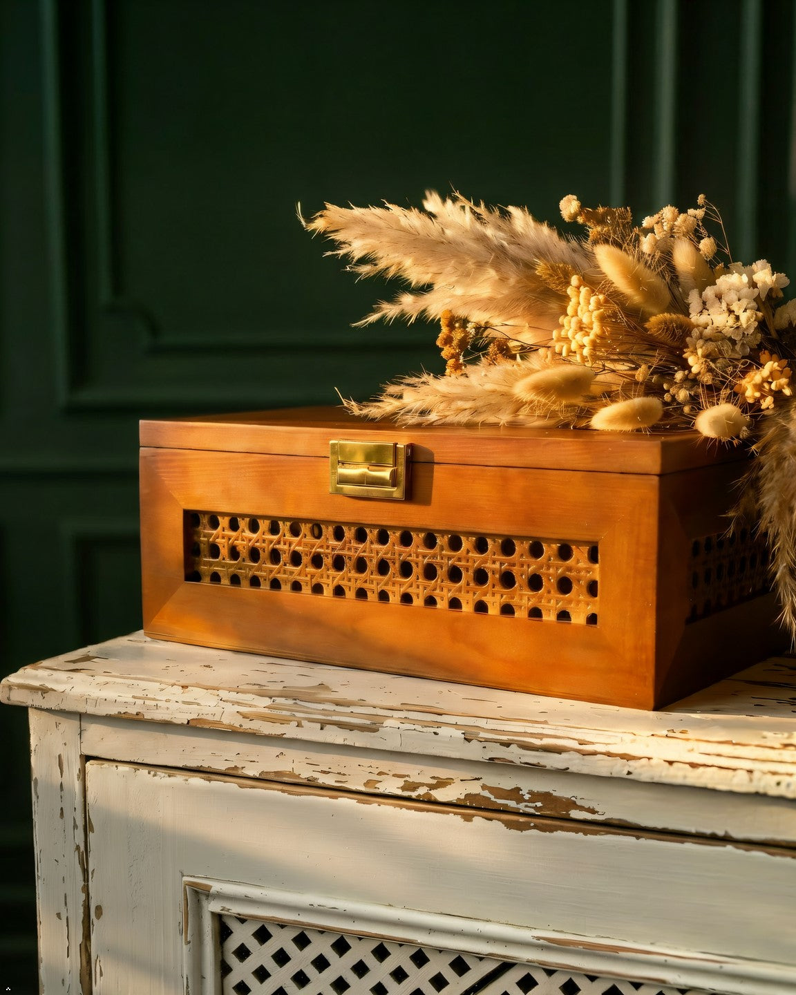 Paulownia Wood & Cane Jewellery Storage Box