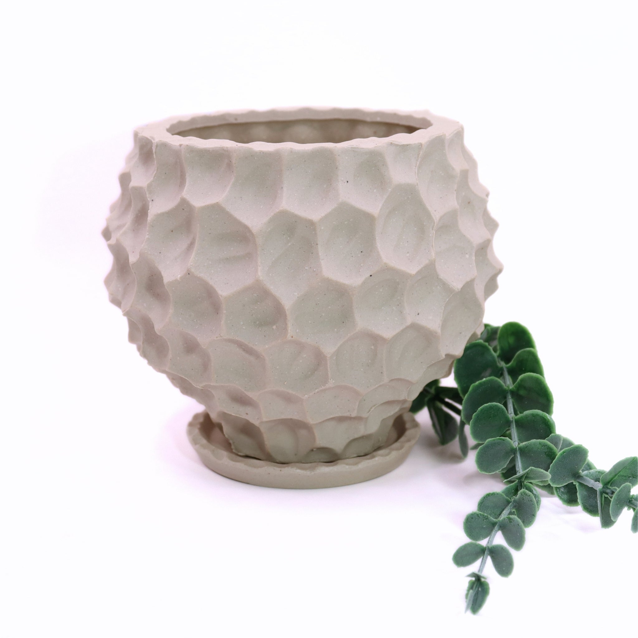 Sculpted Concrete Planter with Leaf Texture Indoor Outdoor Plant Pot