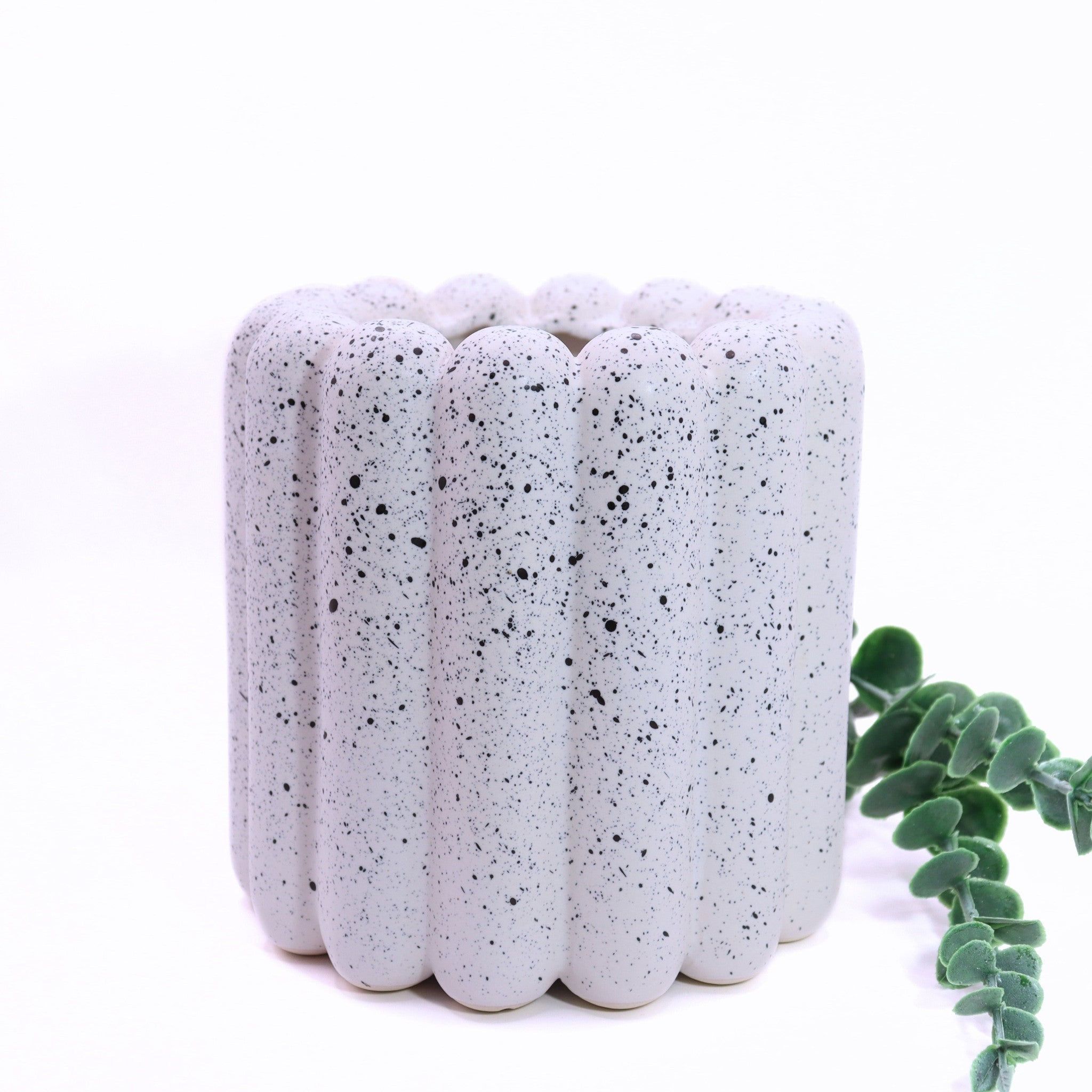 White Speckled Wavy Ceramic Planter Indoor or Outdoor Plant Pot