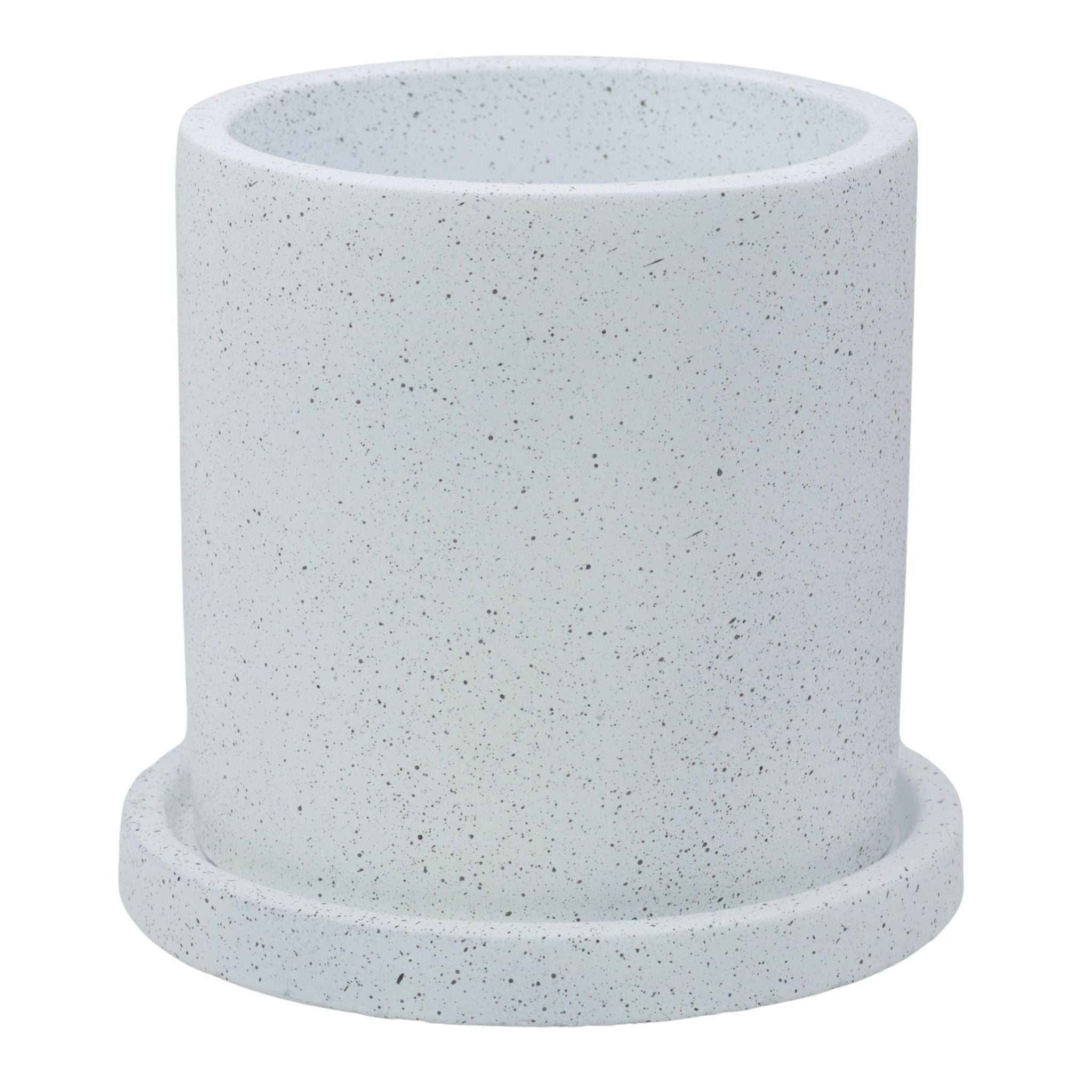 Speckled gray planter on a light gray background