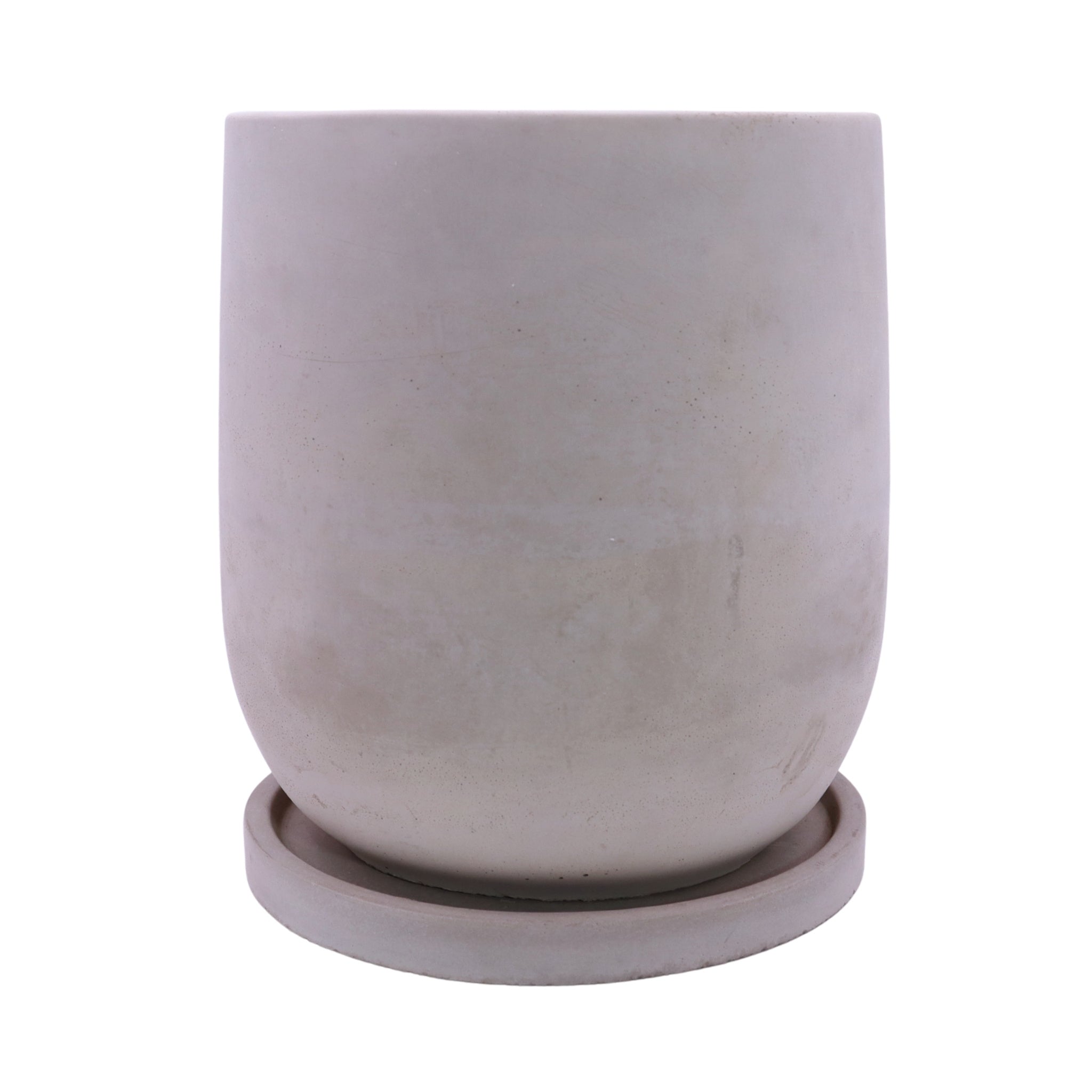 Concrete pot with saucer on a white background