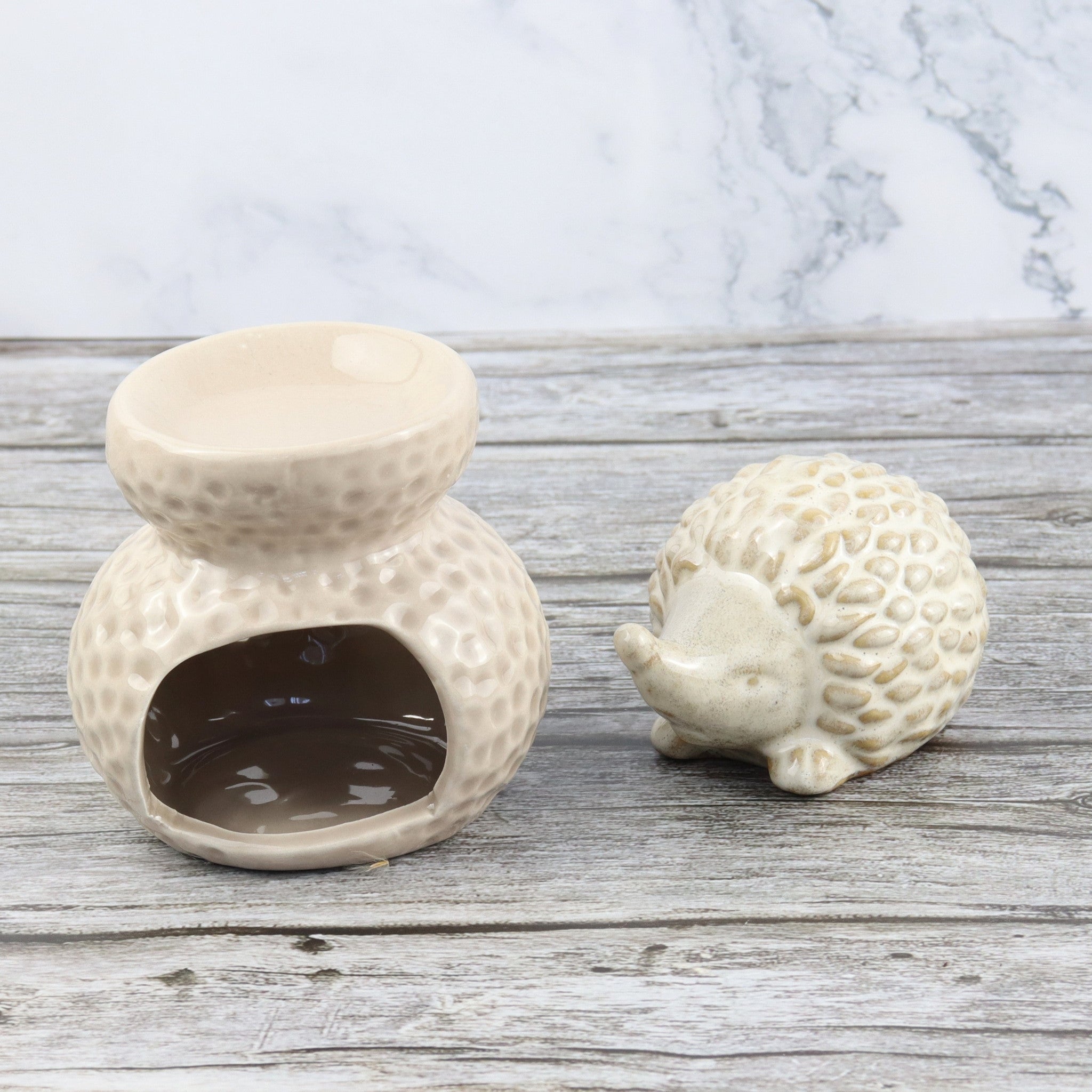 Natural Beige Mottle Ceramic Hedgehog Ornament