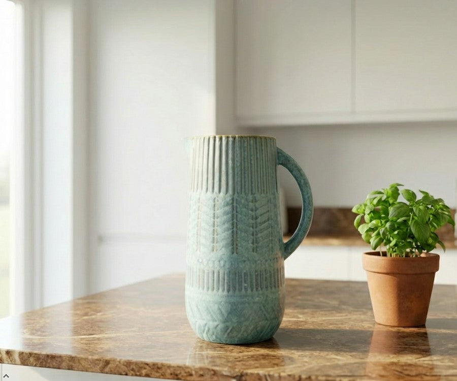 Ocean-Glaze Blue Ceramic Jug