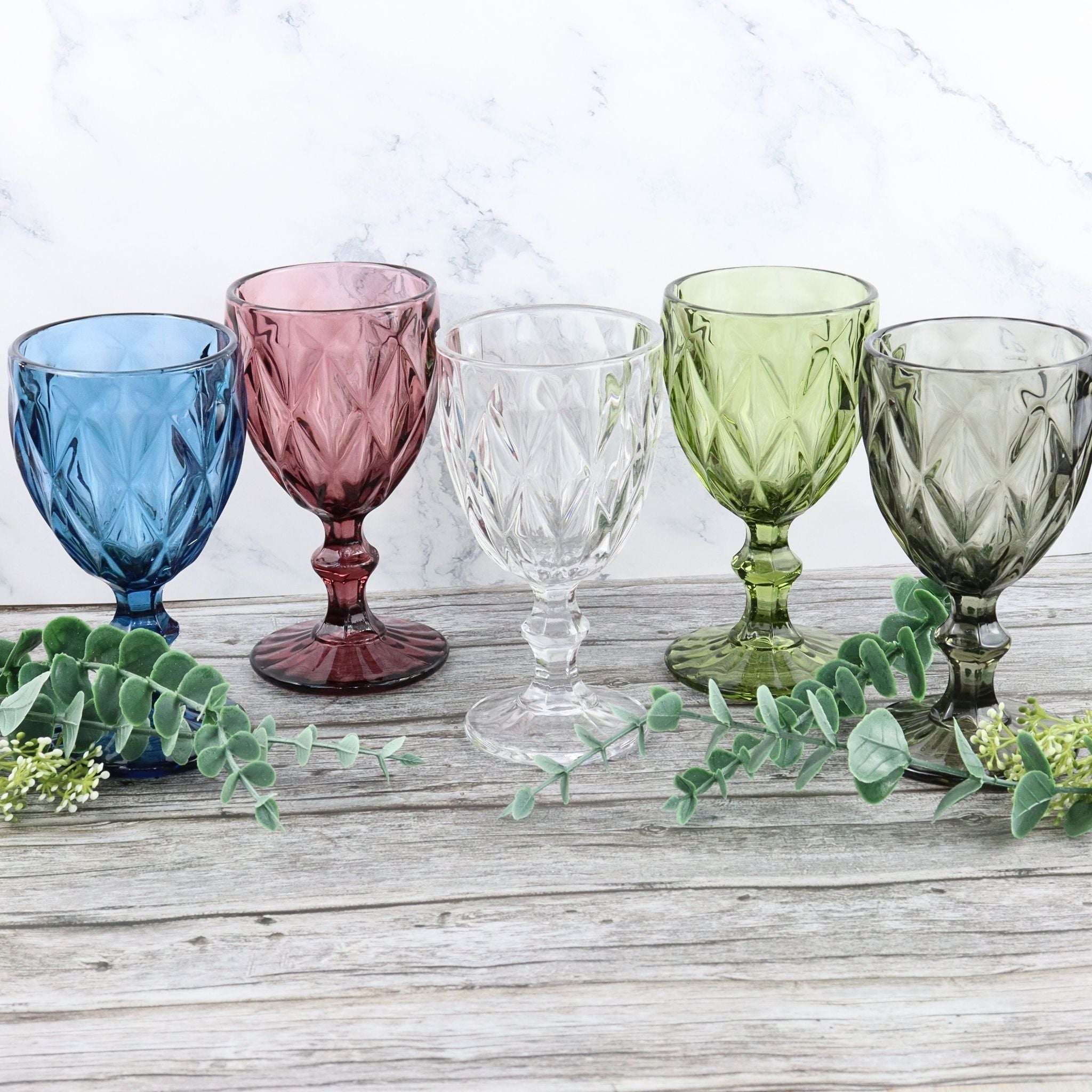Coloured Wine Glass Goblet Diamond Pattern